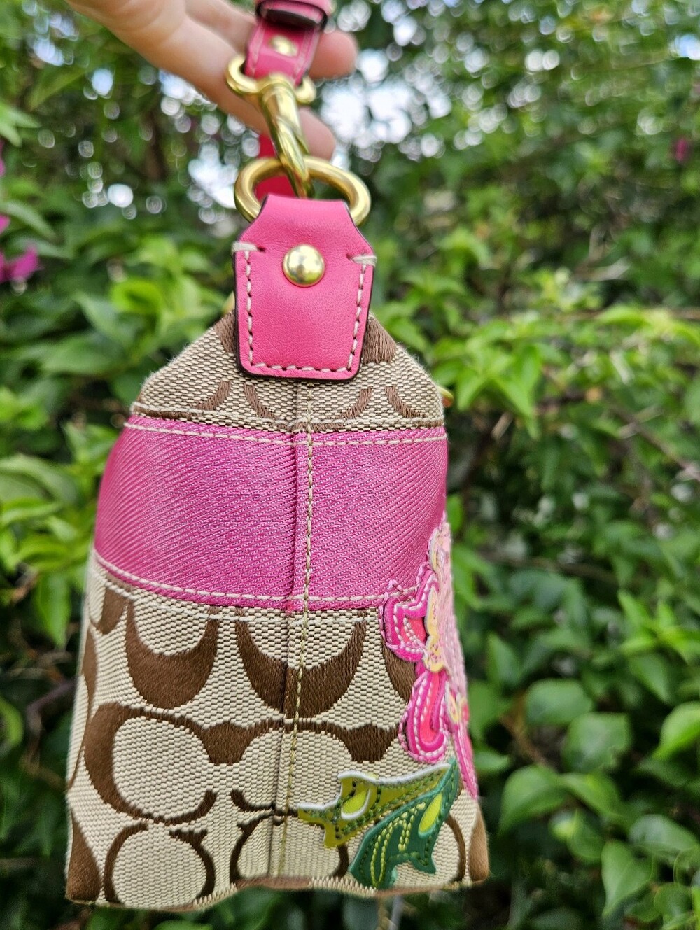 Coach 41420 Signature Floral Appliqué Pink Shoulder Bag Rare Y2K - Picture 3 of 11